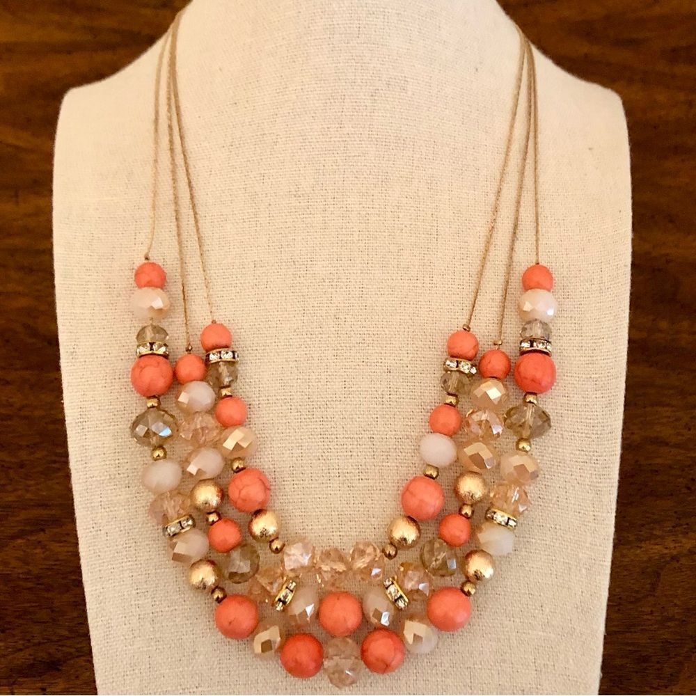 Ethel & Myrtle | Elegant Coral and Gold Beaded Necklace | 20” Adjustable
